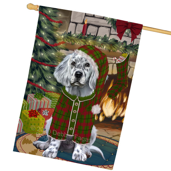 The Christmas Stocking was Hung English Setter Dog House Flag Outdoor Decorative Double Sided Pet Portrait Weather Resistant Premium Quality Animal Printed Home Decorative Flags 100% Polyester FLGA69593