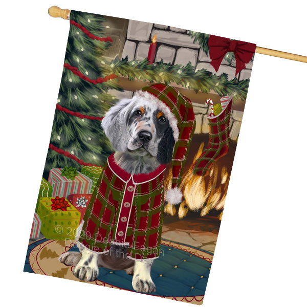The Christmas Stocking was Hung English Setter Dog House Flag Outdoor Decorative Double Sided Pet Portrait Weather Resistant Premium Quality Animal Printed Home Decorative Flags 100% Polyester FLGA69594
