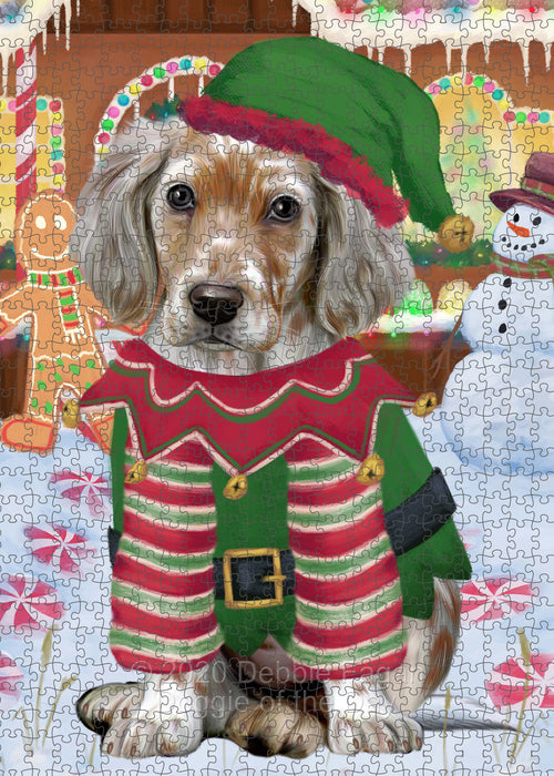 Christmas Gingerbread Elf English Setter Dog Portrait Jigsaw Puzzle for Adults Animal Interlocking Puzzle Game Unique Gift for Dog Lover's with Metal Tin Box