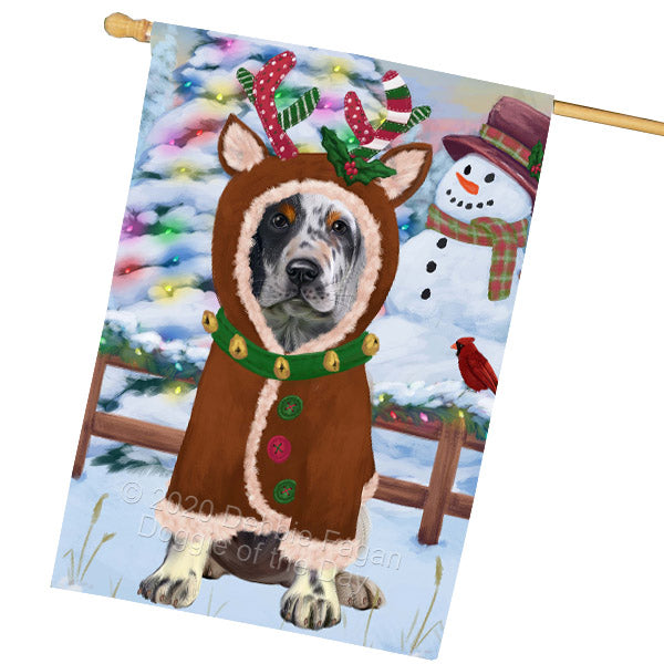 Christmas Gingerbread Reindeer English Setter Dog House Flag Outdoor Decorative Double Sided Pet Portrait Weather Resistant Premium Quality Animal Printed Home Decorative Flags 100% Polyester
