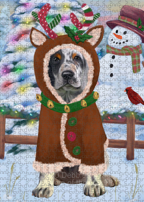 Christmas Gingerbread Reindeer English Setter Dog Portrait Jigsaw Puzzle for Adults Animal Interlocking Puzzle Game Unique Gift for Dog Lover's with Metal Tin Box