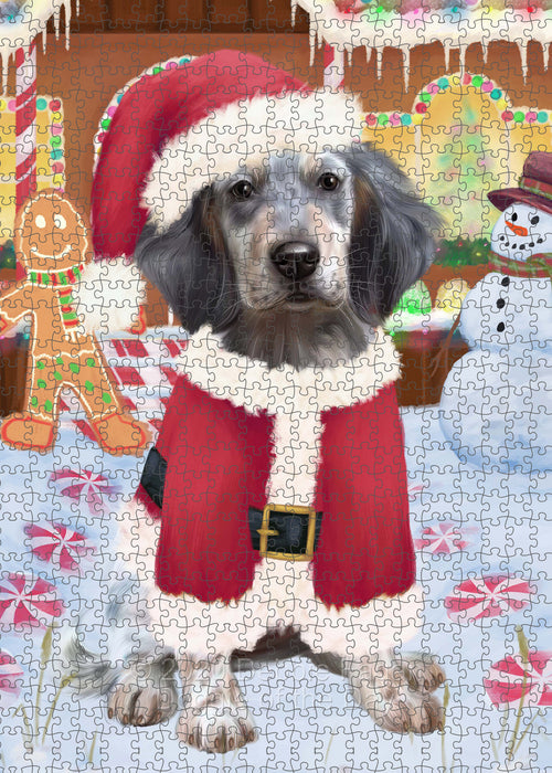 Christmas Gingerbread Candyfest English Setter Dog Portrait Jigsaw Puzzle for Adults Animal Interlocking Puzzle Game Unique Gift for Dog Lover's with Metal Tin Box