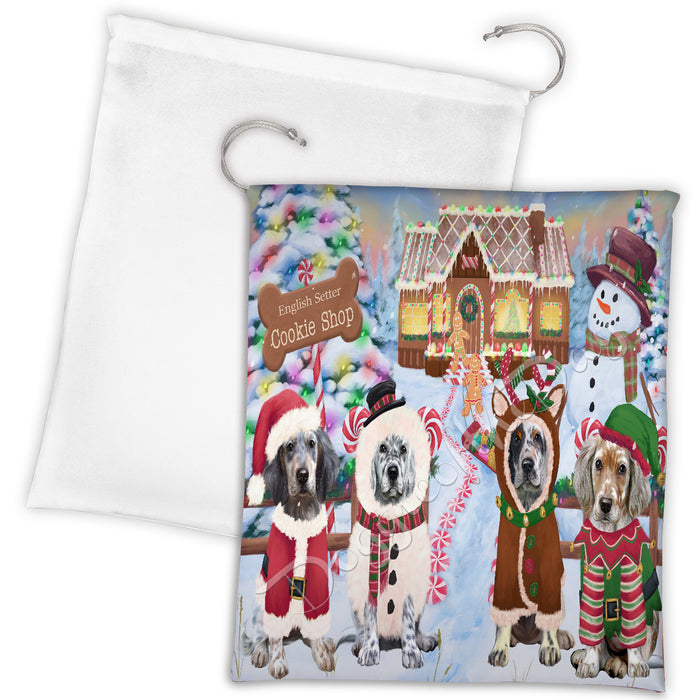 Holiday Gingerbread Cookie English Setter Dogs Shop Drawstring Laundry or Gift Bag LGB48596