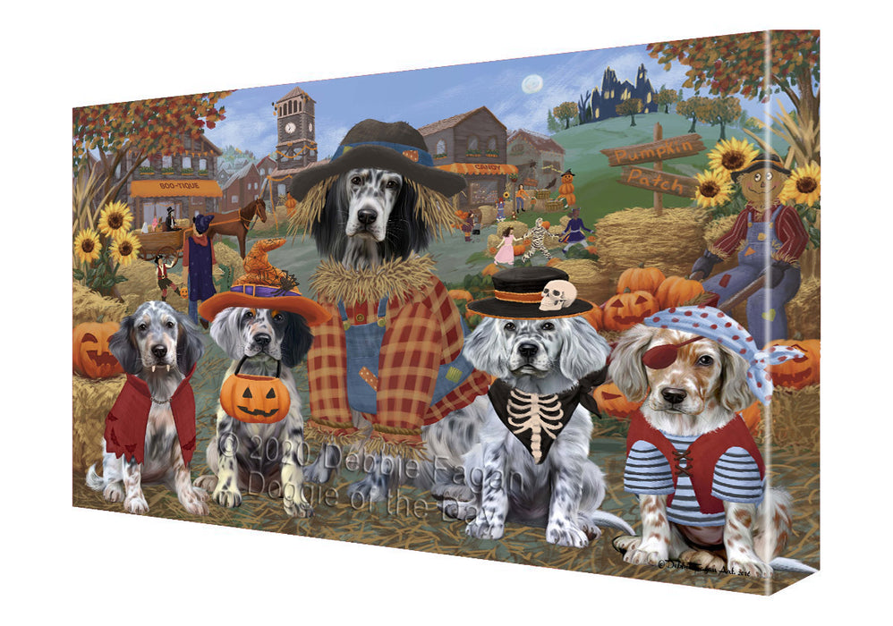 Halloween 'Round Town English Setter Dogs Canvas Wall Art - Premium Quality Ready to Hang Room Decor Wall Art Canvas - Unique Animal Printed Digital Painting for Decoration