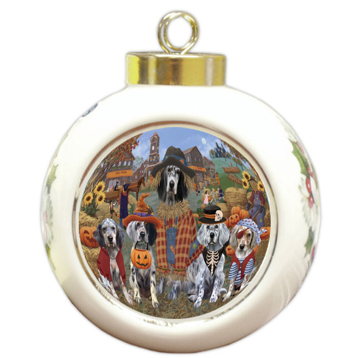 Halloween 'Round Town English Setter Dogs Round Ball Christmas Ornament Pet Decorative Hanging Ornaments for Christmas X-mas Tree Decorations - 3" Round Ceramic Ornament