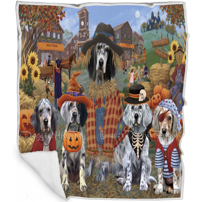 Halloween 'Round Town And Fall Pumpkin Scarecrow Both English Setter Dogs Blanket BLNKT143612