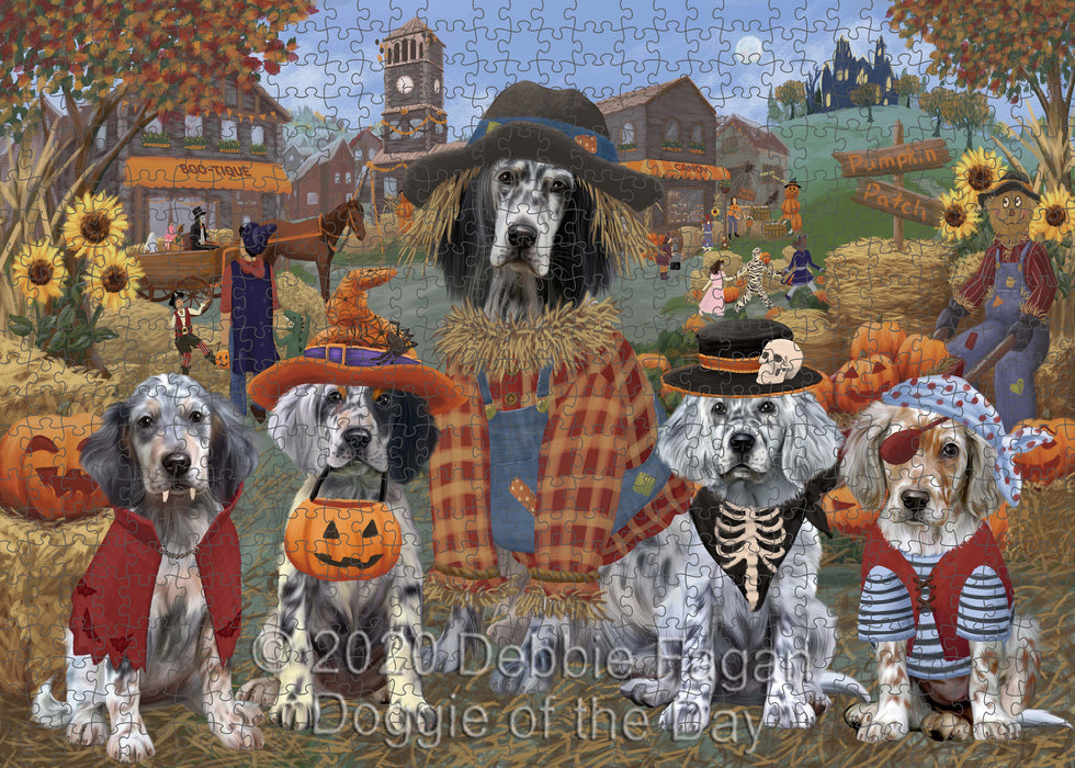 Halloween 'Round Town English Setter Dogs Portrait Jigsaw Puzzle for Adults Animal Interlocking Puzzle Game Unique Gift for Dog Lover's with Metal Tin Box