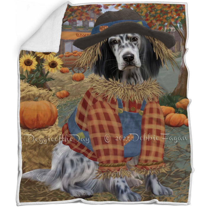 Halloween 'Round Town And Fall Pumpkin Scarecrow Both English Setter Dogs Blanket BLNKT143613