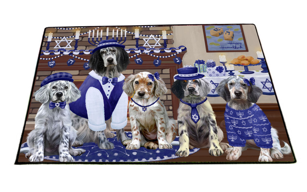 Happy Hanukkah Family English Setter Dogs Floormat FLMS55549