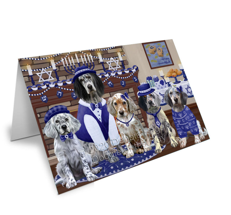 Happy Hanukkah Family English Setter Dogs Handmade Artwork Assorted Pets Greeting Cards and Note Cards with Envelopes for All Occasions and Holiday Seasons