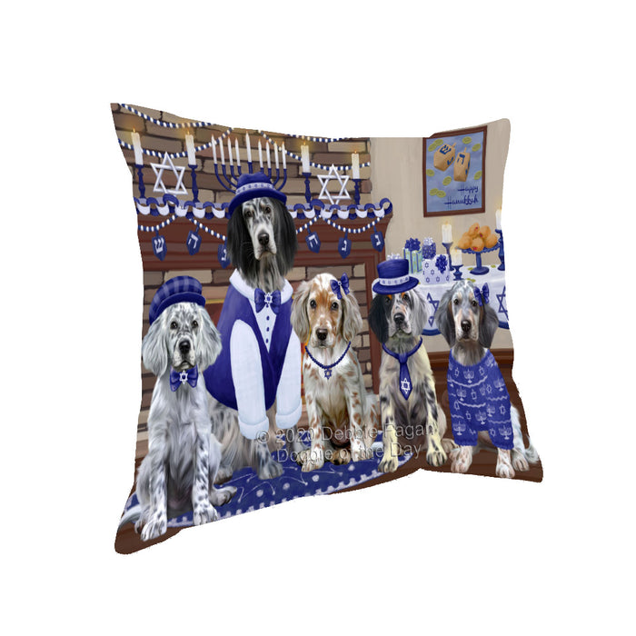 Happy Hanukkah Family English Setter Dogs Pillow with Top Quality High-Resolution Images - Ultra Soft Pet Pillows for Sleeping - Reversible & Comfort - Ideal Gift for Dog Lover - Cushion for Sofa Couch Bed - 100% Polyester