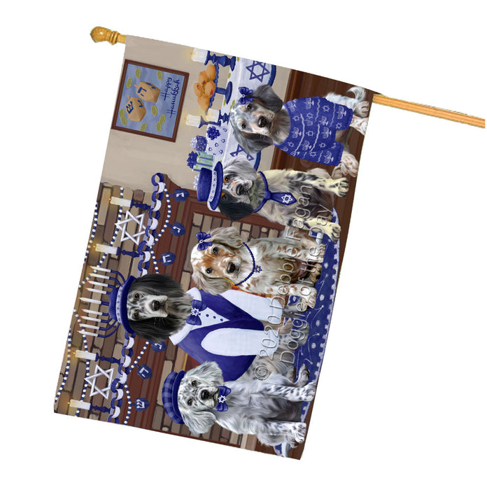 Happy Hanukkah Family English Setter Dogs House Flag Outdoor Decorative Double Sided Pet Portrait Weather Resistant Premium Quality Animal Printed Home Decorative Flags 100% Polyester