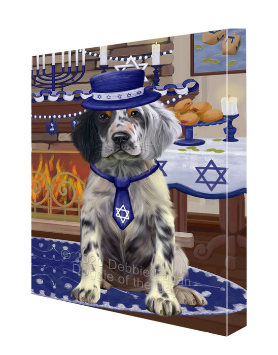 Happy Hanukkah Family English Setter Dog Canvas Wall Art - Premium Quality Ready to Hang Room Decor Wall Art Canvas - Unique Animal Printed Digital Painting for Decoration CVS182