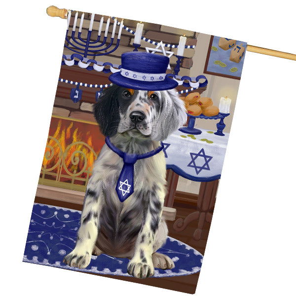 Happy Hanukkah English Setter Dog House Flag Outdoor Decorative Double Sided Pet Portrait Weather Resistant Premium Quality Animal Printed Home Decorative Flags 100% Polyester