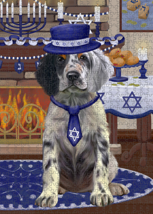 Happy Hanukkah English Setter Dog Portrait Jigsaw Puzzle for Adults Animal Interlocking Puzzle Game Unique Gift for Dog Lover's with Metal Tin Box PZL477