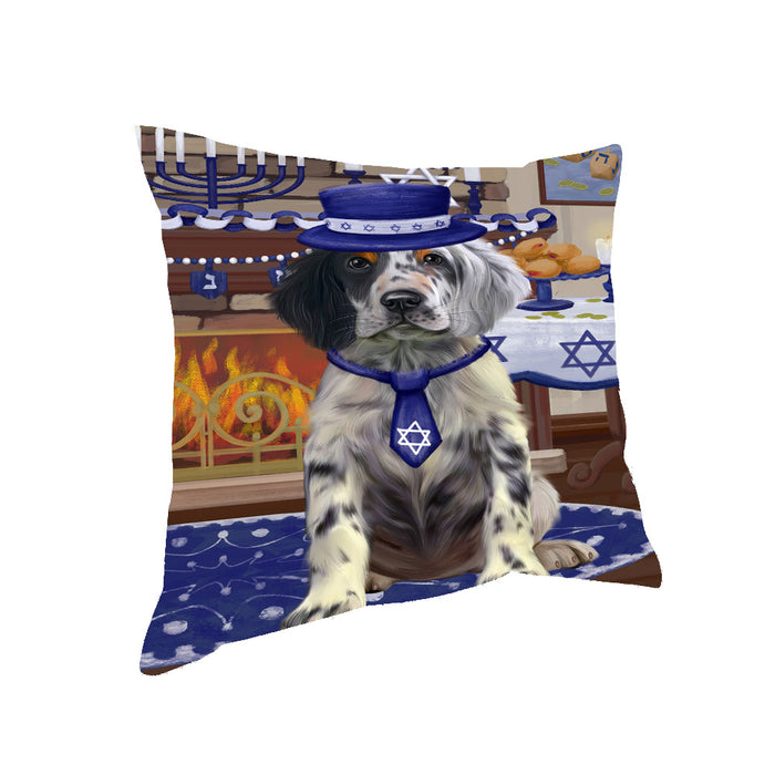 Happy Hanukkah Family English Setter Dog Pillow with Top Quality High-Resolution Images - Ultra Soft Pet Pillows for Sleeping - Reversible & Comfort - Ideal Gift for Dog Lover - Cushion for Sofa Couch Bed - 100% Polyester