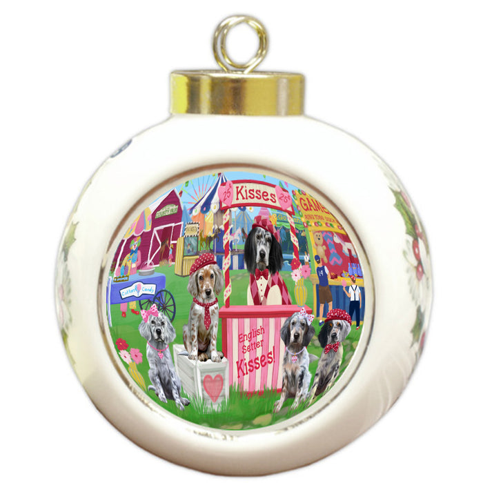 Carnival Kissing Booth English Setter Dogs Round Ball Christmas Ornament Pet Decorative Hanging Ornaments for Christmas X-mas Tree Decorations - 3" Round Ceramic Ornament