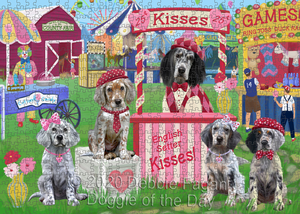 Carnival Kissing Booth English Setter Dogs Portrait Jigsaw Puzzle for Adults Animal Interlocking Puzzle Game Unique Gift for Dog Lover's with Metal Tin Box