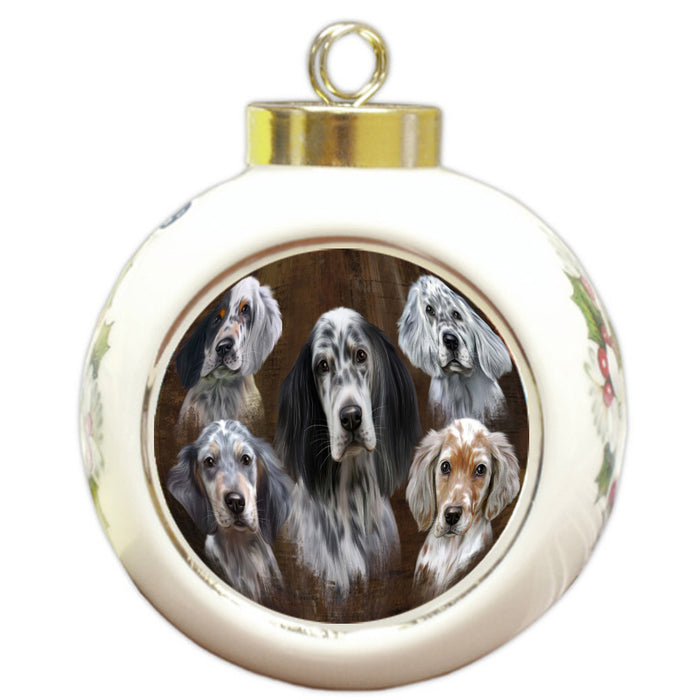 Rustic 5 Heads English Setter Dogs Round Ball Christmas Ornament Pet Decorative Hanging Ornaments for Christmas X-mas Tree Decorations - 3" Round Ceramic Ornament