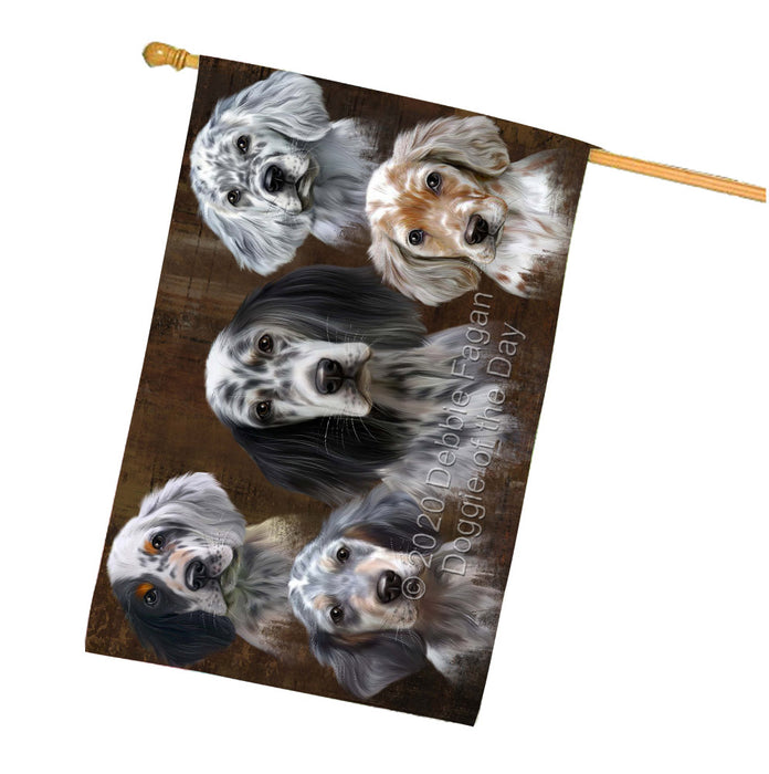 Rustic 5 Heads English Setter Dogs House Flag Outdoor Decorative Double Sided Pet Portrait Weather Resistant Premium Quality Animal Printed Home Decorative Flags 100% Polyester