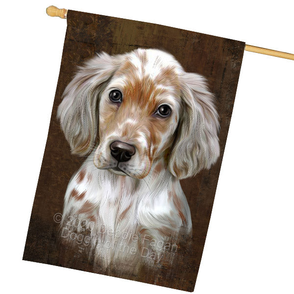 Rustic English Setter Dog House Flag Outdoor Decorative Double Sided Pet Portrait Weather Resistant Premium Quality Animal Printed Home Decorative Flags 100% Polyester FLG69007