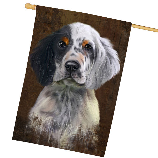 Rustic English Setter Dog House Flag Outdoor Decorative Double Sided Pet Portrait Weather Resistant Premium Quality Animal Printed Home Decorative Flags 100% Polyester FLG69008