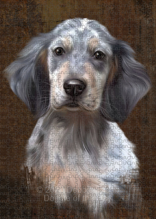 Rustic English Setter Dog Portrait Jigsaw Puzzle for Adults Animal Interlocking Puzzle Game Unique Gift for Dog Lover's with Metal Tin Box PZL500