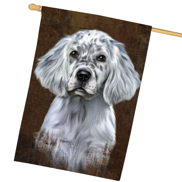 Rustic English Setter Dog House Flag Outdoor Decorative Double Sided Pet Portrait Weather Resistant Premium Quality Animal Printed Home Decorative Flags 100% Polyester FLG69010