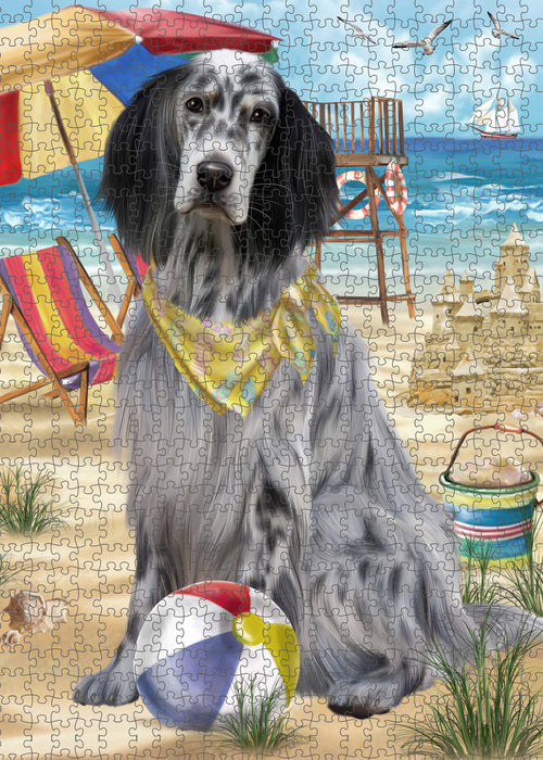 Pet Friendly Beach English Setter Dog Portrait Jigsaw Puzzle for Adults Animal Interlocking Puzzle Game Unique Gift for Dog Lover's with Metal Tin Box PZL437