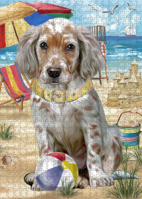 Pet Friendly Beach English Setter Dog Portrait Jigsaw Puzzle for Adults Animal Interlocking Puzzle Game Unique Gift for Dog Lover's with Metal Tin Box PZL438