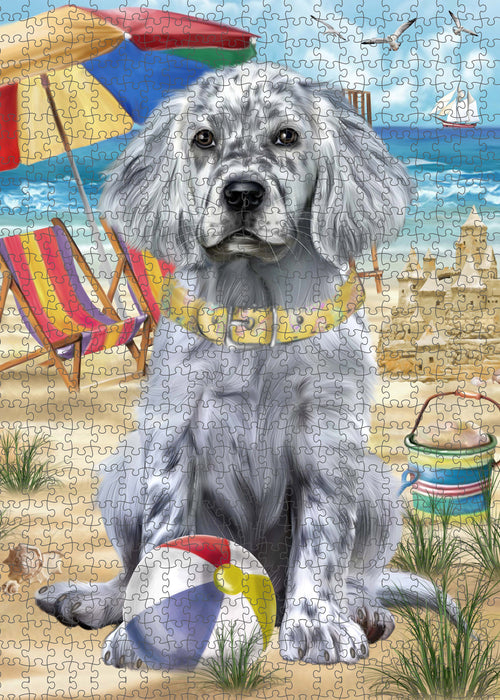 Pet Friendly Beach English Setter Dog Portrait Jigsaw Puzzle for Adults Animal Interlocking Puzzle Game Unique Gift for Dog Lover's with Metal Tin Box PZL440