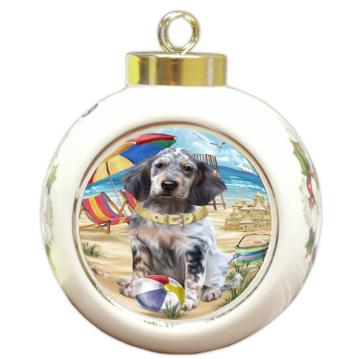 Pet Friendly Beach English Setter Dog Round Ball Christmas Ornament Pet Decorative Hanging Ornaments for Christmas X-mas Tree Decorations - 3" Round Ceramic Ornament, RBPOR59394
