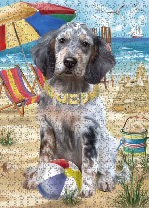 Pet Friendly Beach English Setter Dog Portrait Jigsaw Puzzle for Adults Animal Interlocking Puzzle Game Unique Gift for Dog Lover's with Metal Tin Box PZL441
