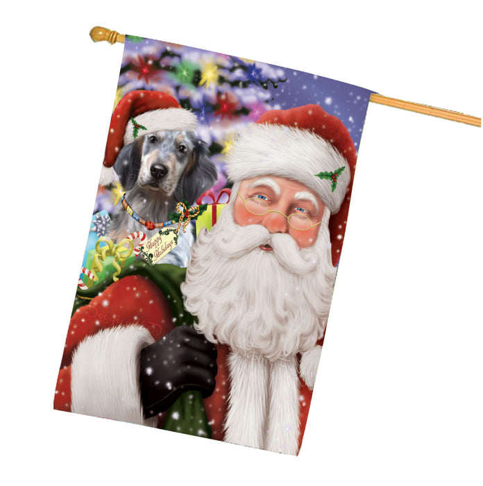 Christmas Santa with Presents and English Setter Dog House Flag Outdoor Decorative Double Sided Pet Portrait Weather Resistant Premium Quality Animal Printed Home Decorative Flags 100% Polyester FLG68043