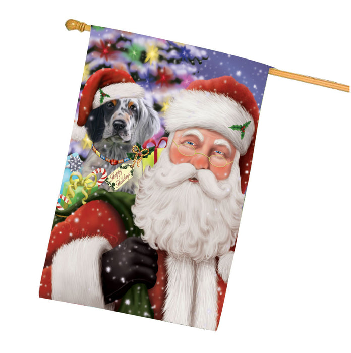 Christmas Santa with Presents and English Setter Dog House Flag Outdoor Decorative Double Sided Pet Portrait Weather Resistant Premium Quality Animal Printed Home Decorative Flags 100% Polyester FLG68044