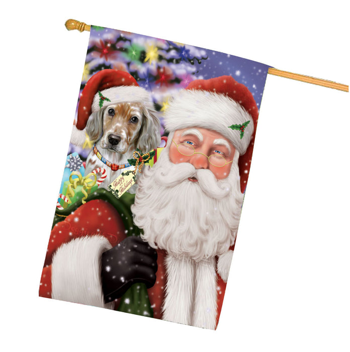 Christmas Santa with Presents and English Setter Dog House Flag Outdoor Decorative Double Sided Pet Portrait Weather Resistant Premium Quality Animal Printed Home Decorative Flags 100% Polyester FLG68045