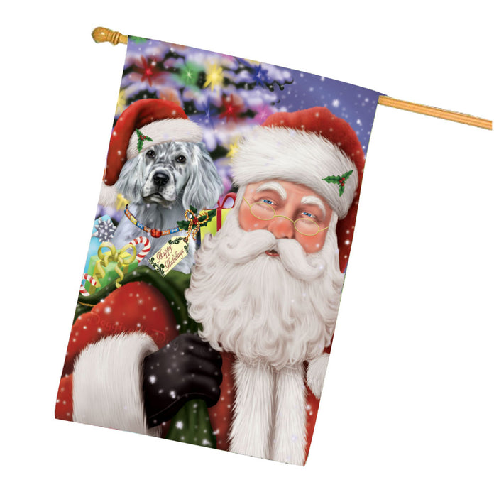 Christmas Santa with Presents and English Setter Dog House Flag Outdoor Decorative Double Sided Pet Portrait Weather Resistant Premium Quality Animal Printed Home Decorative Flags 100% Polyester FLG68046