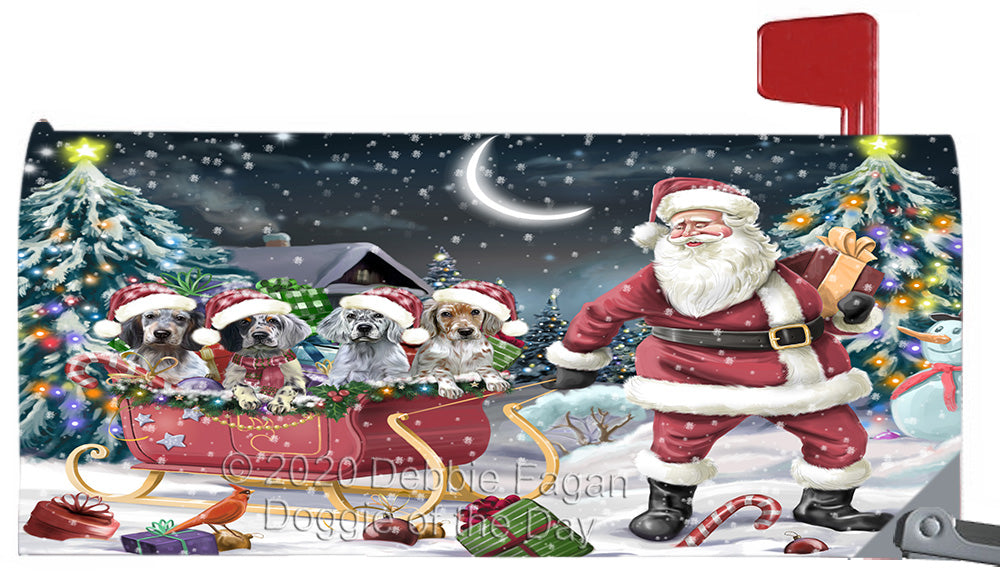 Christmas Santa Sled English Setter Dogs Magnetic Mailbox Cover Both Sides Pet Theme Printed Decorative Letter Box Wrap Case Postbox Thick Magnetic Vinyl Material