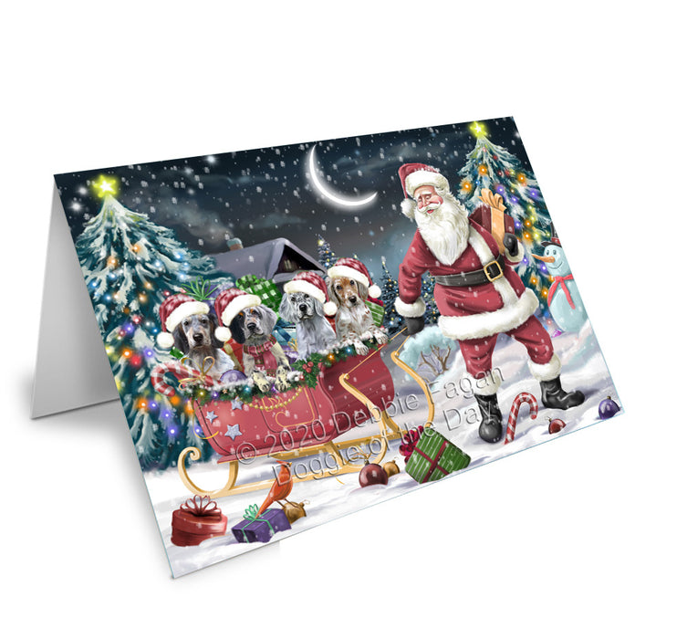 Christmas Santa Sled English Setter Dogs Handmade Artwork Assorted Pets Greeting Cards and Note Cards with Envelopes for All Occasions and Holiday Seasons