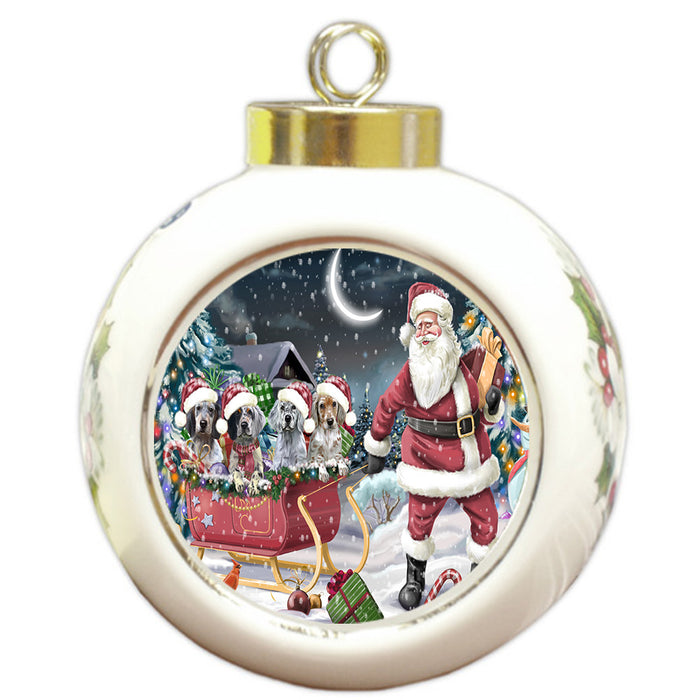 Christmas Santa Sled English Setter Dogs Round Ball Christmas Ornament Pet Decorative Hanging Ornaments for Christmas X-mas Tree Decorations - 3" Round Ceramic Ornament