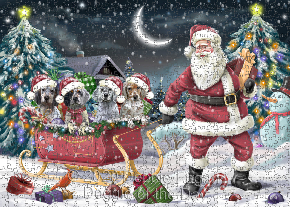 Christmas Santa Sled English Setter Dogs Portrait Jigsaw Puzzle for Adults Animal Interlocking Puzzle Game Unique Gift for Dog Lover's with Metal Tin Box