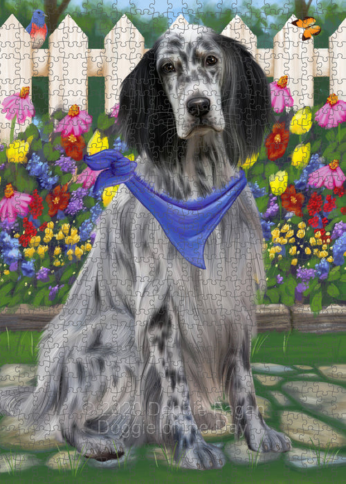Spring Floral English Setter Dog Portrait Jigsaw Puzzle for Adults Animal Interlocking Puzzle Game Unique Gift for Dog Lover's with Metal Tin Box PZL772