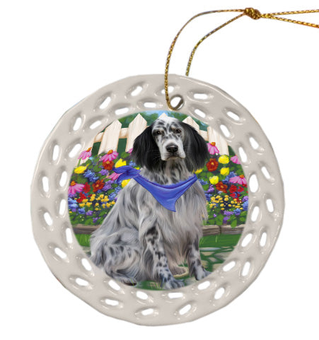 Spring Floral English Setter Dog Doily Ornament DPOR58931