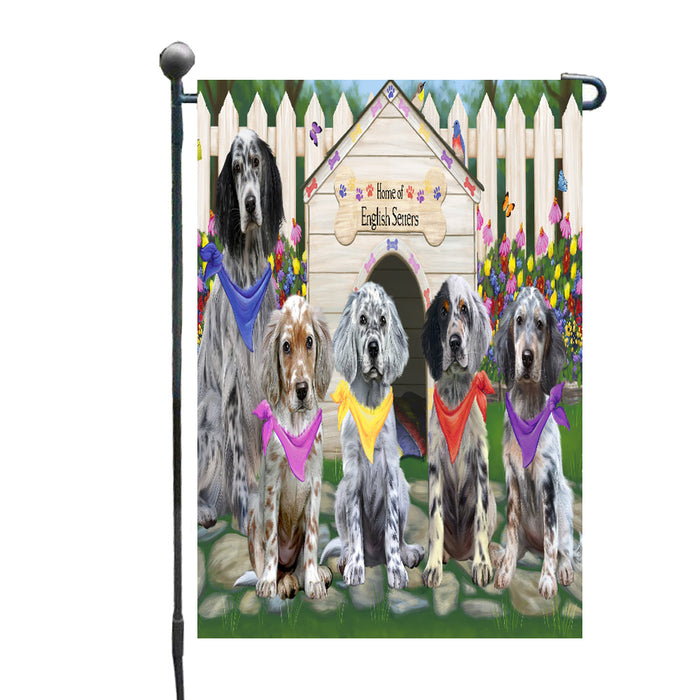 Spring Dog House English Setter Dogs Garden Flags Outdoor Decor for Homes and Gardens Double Sided Garden Yard Spring Decorative Vertical Home Flags Garden Porch Lawn Flag for Decorations