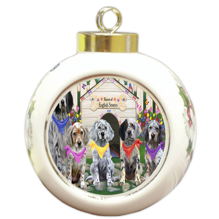 Spring Dog House English Setter Dogs Round Ball Christmas Ornament Pet Decorative Hanging Ornaments for Christmas X-mas Tree Decorations - 3" Round Ceramic Ornament