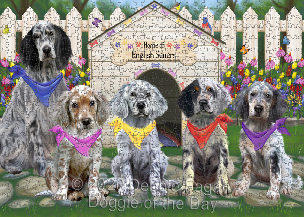 Spring Dog House English Setter Dogs Portrait Jigsaw Puzzle for Adults Animal Interlocking Puzzle Game Unique Gift for Dog Lover's with Metal Tin Box