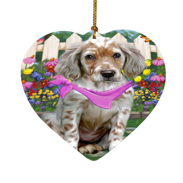 Spring Floral English Setter Dog Heart Christmas Ornament HPORA59296