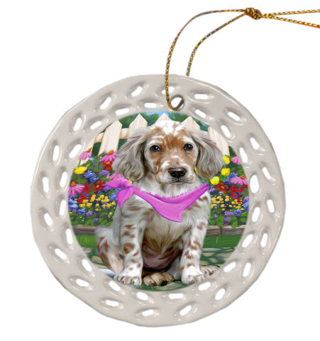 Spring Floral English Setter Dog Doily Ornament DPOR58932