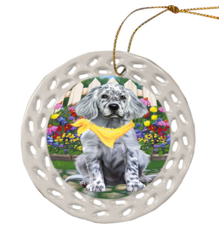Spring Floral English Setter Dog Doily Ornament DPOR58933