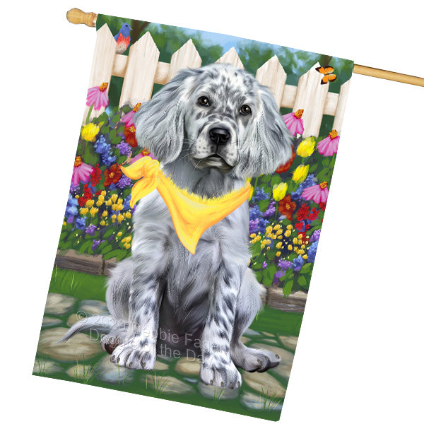 Spring Floral English Setter Dog House Flag Outdoor Decorative Double Sided Pet Portrait Weather Resistant Premium Quality Animal Printed Home Decorative Flags 100% Polyester FLG69419